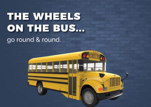 The wheels on the bus go round and round.