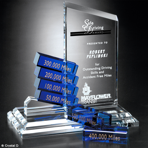 Crystal goal-setter award for safety program with six blue crystal blocks